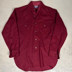 Vintage Pendleton Wool Western Shirt Mens Medium Burgundy Maroon Made in USA